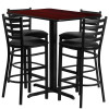 24''W x 42''L Rectangular Mahogany Laminate Table Set with 4 Ladder Back Metal Barstools - Black Vinyl Seat