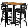 24''W x 42''L Rectangular Natural Laminate Table Set with 4 Ladder Back Metal Barstools - Black Vinyl Seat