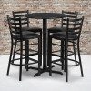 30'' Round Black Laminate Table Set with X-Base and 4 Ladder Back Metal Barstools - Black Vinyl Seat