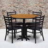 36'' Round Natural Laminate Table Set with X-Base and 4 Ladder Back Metal Chairs - Black Vinyl Seat