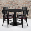 36'' Square Black Laminate Table Set with 4 Grid Back Metal Chairs - Mahogany Wood Seat