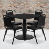 36'' Square Black Laminate Table Set with Round Base and 4 Black Trapezoidal Back Banquet Chairs
