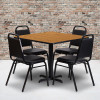 36'' Square Natural Laminate Table Set with X-Base and 4 Black Trapezoidal Back Banquet Chairs