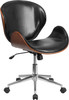 Mid-Back Walnut Wood Conference Office Chair in Black Leather