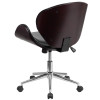 Mid-Back Mahogany Wood Conference Office Chair in Black Leather