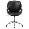 Mid-Back Mahogany Wood Conference Office Chair in Black Leather
