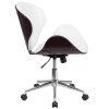 Mid-Back Mahogany Wood Conference Office Chair in White Leather