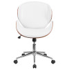Mid-Back Walnut Wood Conference Office Chair in White Leather