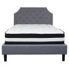 Brighton Full Size Tufted Upholstered Platform Bed in Light Gray Fabric with Pocket Spring Mattress