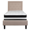 Roxbury Twin Size Tufted Upholstered Platform Bed in Beige Fabric with Pocket Spring Mattress