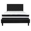 Roxbury Queen Size Tufted Upholstered Platform Bed in Black Fabric with Pocket Spring Mattress