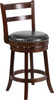 26'' High Cappuccino Wood Counter Height Stool with Single Slat Ladder Back and Black Leather Swivel Seat