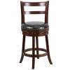 26'' High Cappuccino Wood Counter Height Stool with Single Slat Ladder Back and Black Leather Swivel Seat