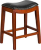 26'' High Backless Light Cherry Wood Counter Height Stool with Black Leather Saddle Seat