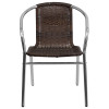 Commercial Aluminum and Dark Brown Rattan Indoor-Outdoor Restaurant Stack Chair