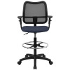 Mid-Back Navy Blue Mesh Drafting Chair with Adjustable Arms
