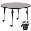 Mobile 42'' Round Grey HP Laminate Activity Table - Height Adjustable Short Legs