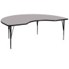 48''W x 96''L Kidney Grey Thermal Laminate Activity Table - Height Adjustable Short Legs