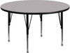 48'' Round Grey Thermal Laminate Activity Table - Height Adjustable Short Legs