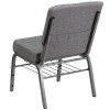 TYCOON Series 21''W Church Chair in Gray Fabric with Book Rack - Silver Vein Frame