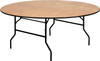 72'' Round Wood Folding Banquet Table with Clear Coated Finished Top