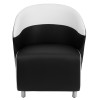 Black Leather Curved Barrel Back Lounge Chair with Melrose White Detailing