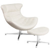Melrose White Leather Cocoon Chair with Ottoman
