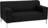 TYCOON Definity Series Contemporary Black Leather Loveseat with Stainless Steel Frame