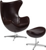 Brown Leather Egg Chair with Tilt-Lock Mechanism and Ottoman