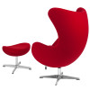 Red Wool Fabric Egg Chair with Tilt-Lock Mechanism and Ottoman