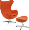 Orange Wool Fabric Egg Chair with Tilt-Lock Mechanism and Ottoman