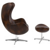 Bomber Jacket Leather Egg Chair with Tilt-Lock Mechanism and Ottoman