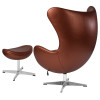 Copper Leather Egg Chair with Tilt-Lock Mechanism and Ottoman