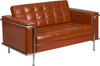 TYCOON Lesley Series Contemporary Cognac Leather Loveseat with Encasing Frame