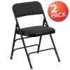 2 Pk. TYCOON Series Curved Triple Braced & Double Hinged Black Patterned Fabric Metal Folding Chair