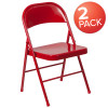 2 Pk. TYCOON Series Double Braced Red Metal Folding Chair