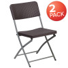 2 Pk. TYCOON Series Brown Rattan Plastic Folding Chair with Gray Frame