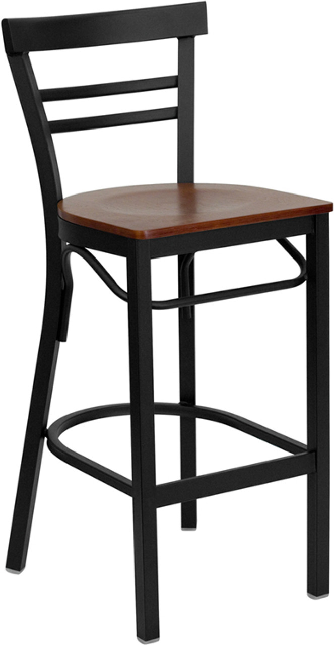 TYCOON Series Black Two Slat Ladder Back Metal Restaurant Barstool