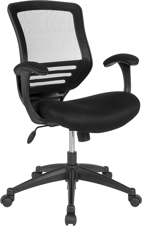 Mid Back Black Mesh Executive Swivel Office Chair With Back Angle Adjustment Molded Foam Seat And Curved Arms