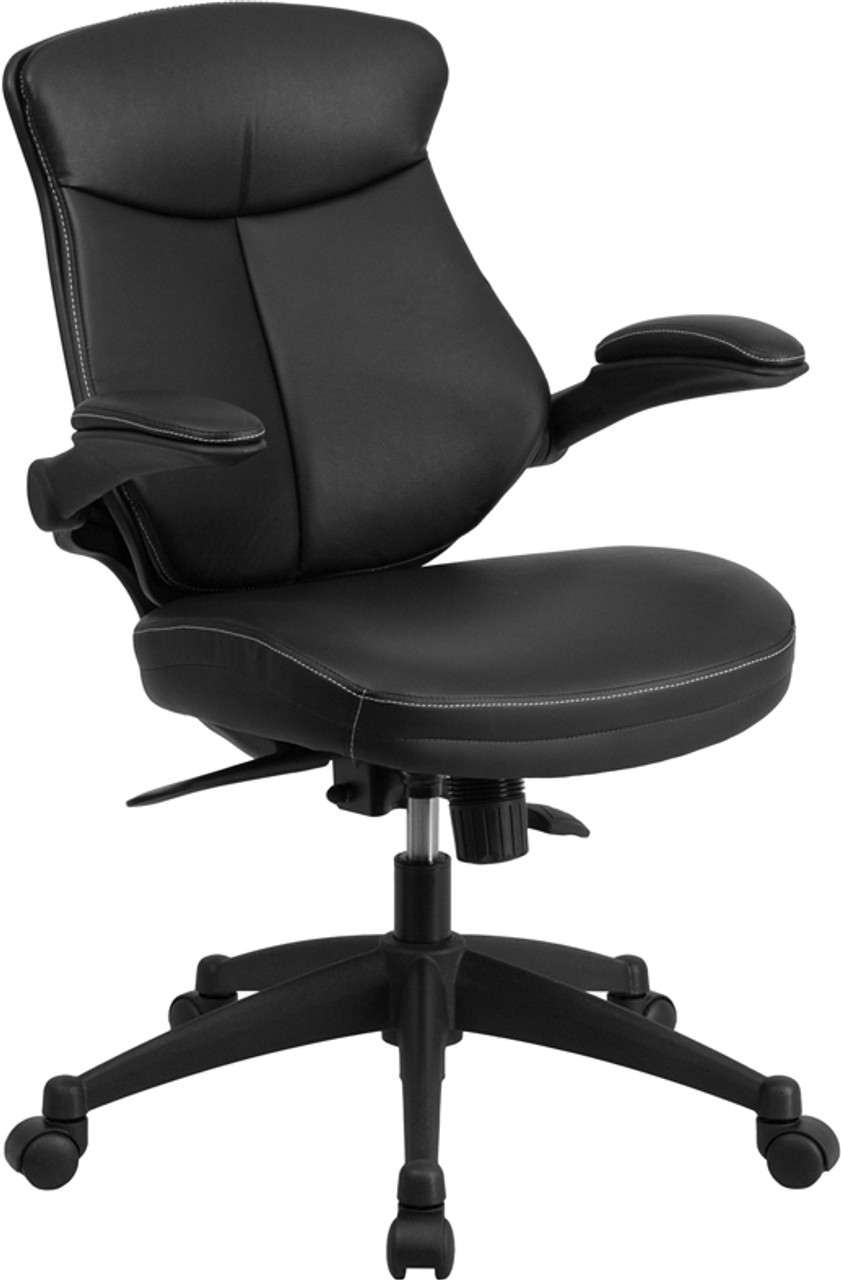 Mid-Back Black Leather Executive Swivel Ergonomic Office Chair