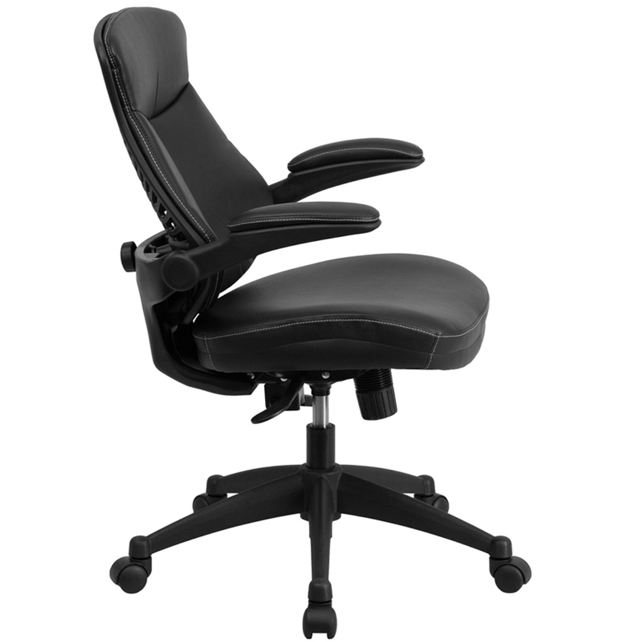 Mid-Back Black Leather Executive Swivel Ergonomic Office Chair