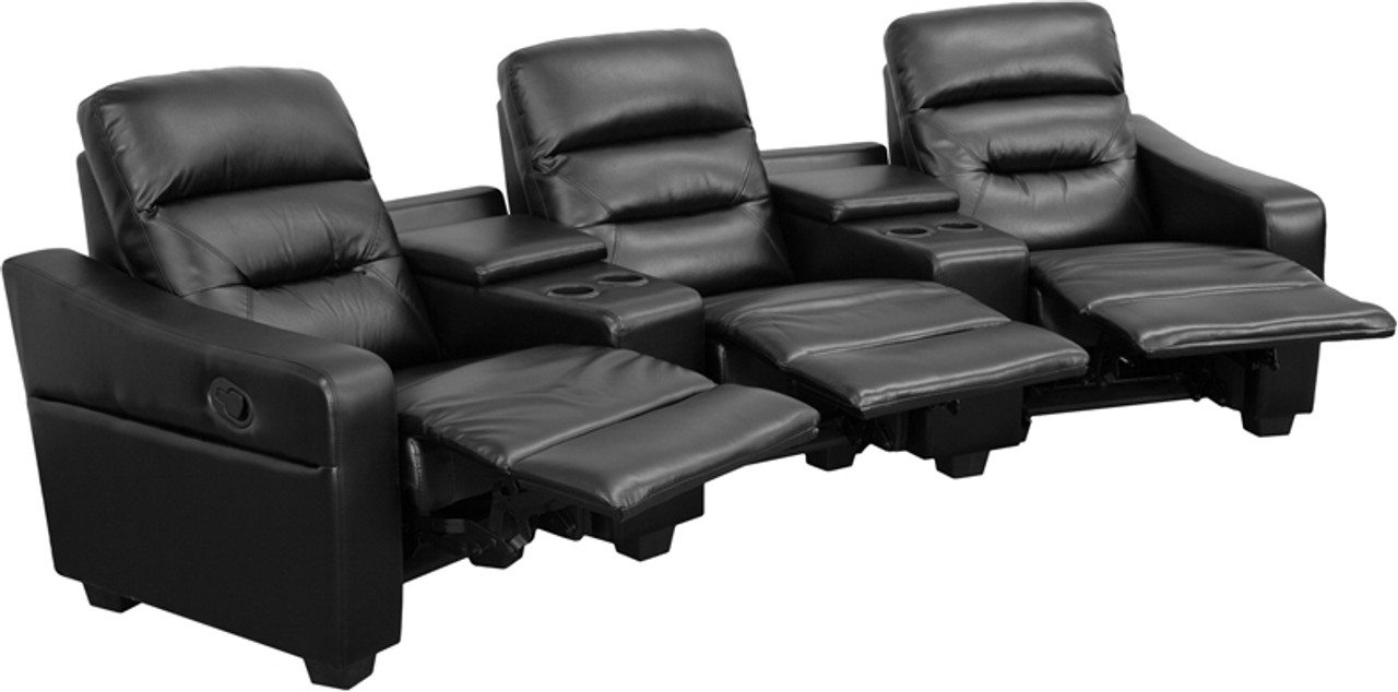 Futura Series 3 Seat Reclining Black Leather Theater Seating Unit