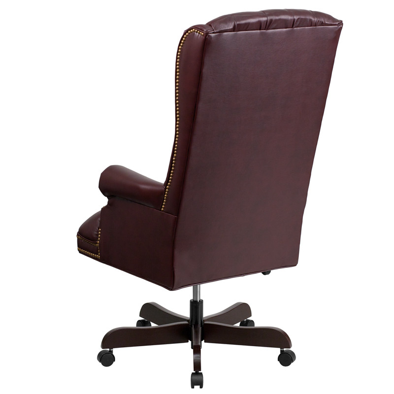 High Back Traditional Fully Tufted Burgundy Leather Executive