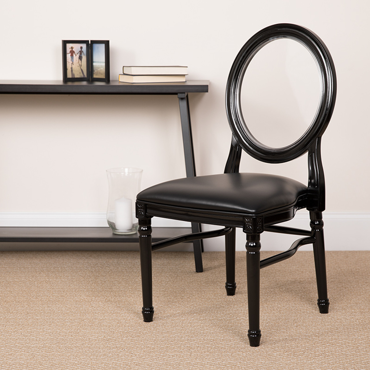 TYCOON Series 900 lb. Capacity King Louis Chair with Transparent Back,  Black Vinyl Seat and Black