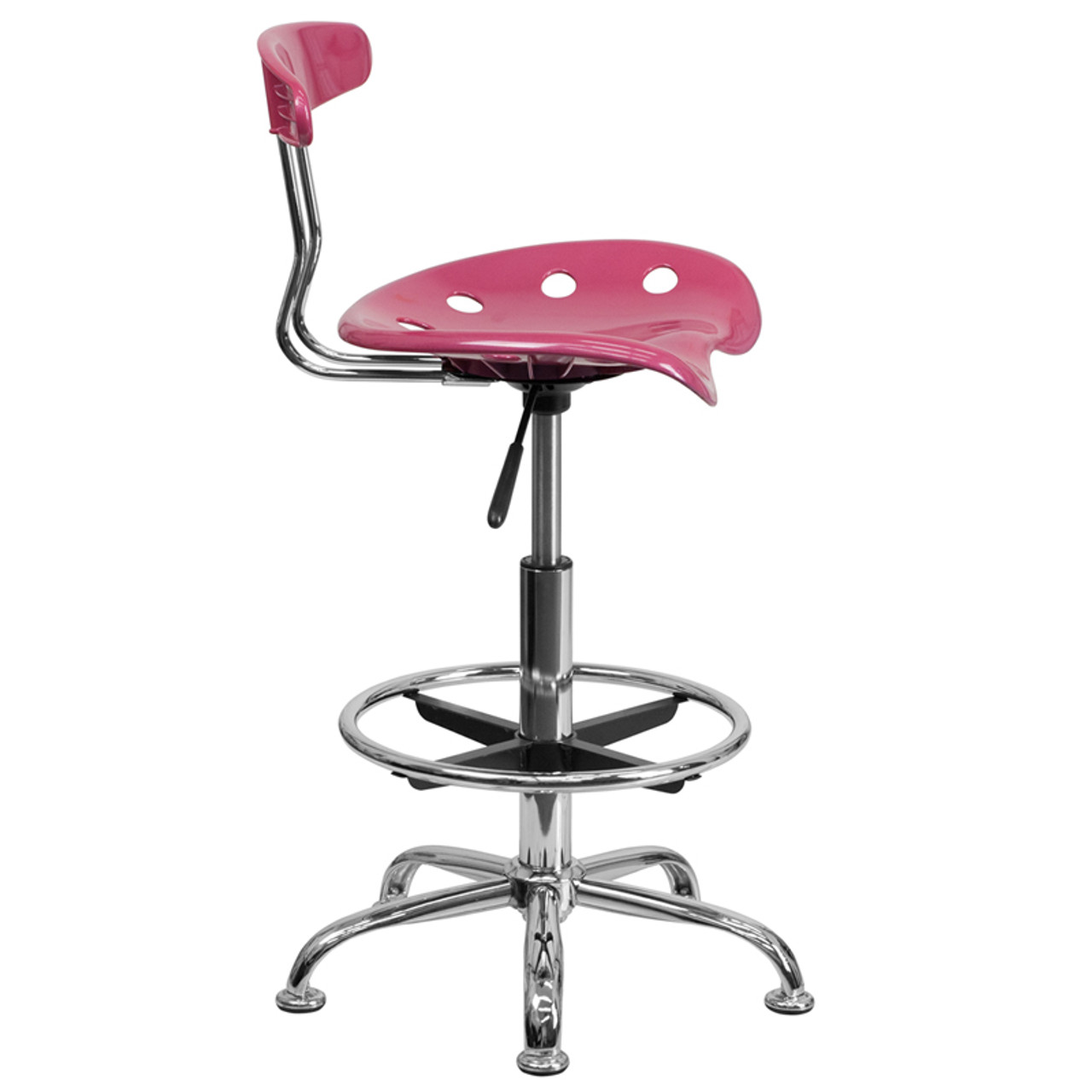 Vibrant Pink and Chrome Drafting Stool with Tractor Seat