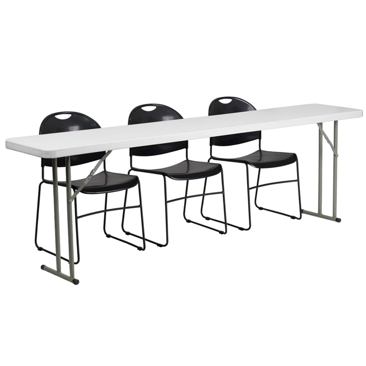 18 x 96 Plastic Folding Training Table Set with 3 Black