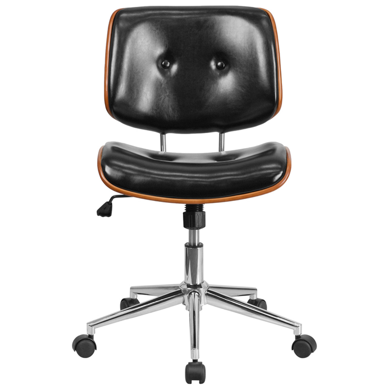 Low Back Black Leather Ergonomic Wood Swivel Task Office Chair