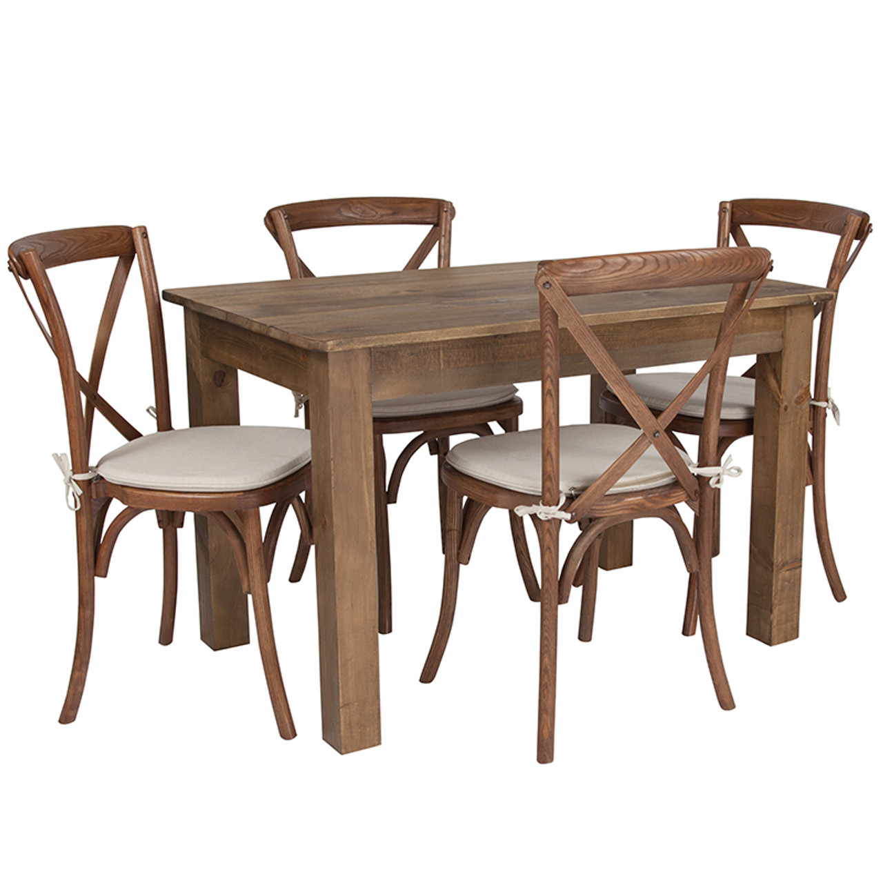 46 X 30 Antique Rustic Farm Table Set With 4 Cross Back Chairs