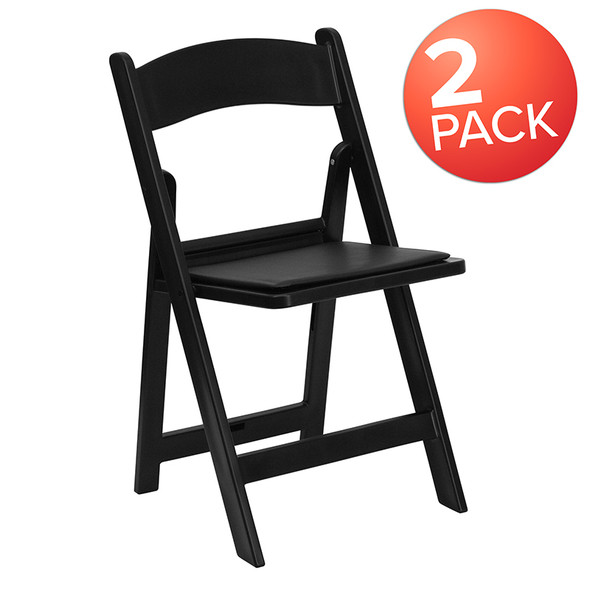 TYCOON Series Folding Chairs with Padded Seats | Set of 2 Black Resin Folding Chair with Vinyl Padded Seat