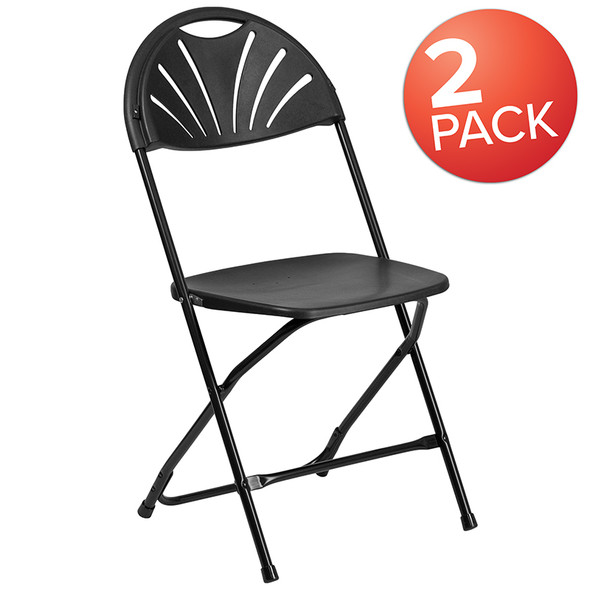 2 Pk. TYCOON Series 650 lb. Capacity Black Plastic Fan Back Folding Chair